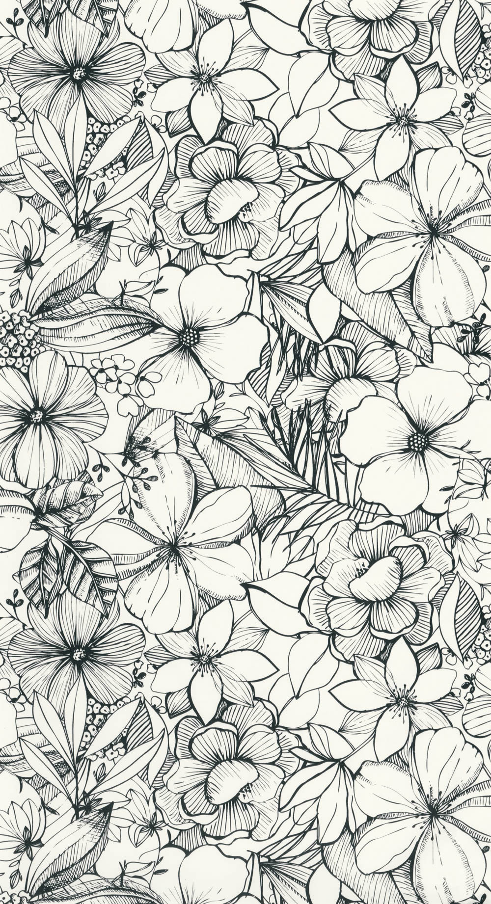 Flowers Floral wallpaper gray and white Caselio - Young and free Texdecor YNF103389009-36-YNF103389009.1M