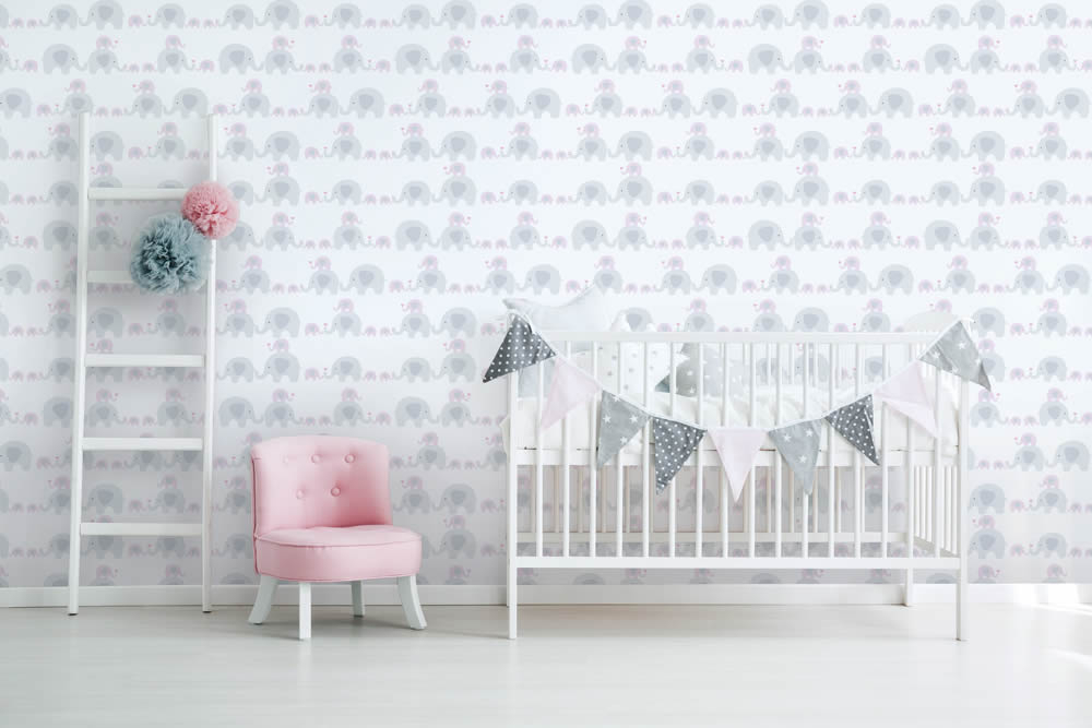 elephant family non-woven wallpaper gray and pink Little Love AS Creation 381132-8-381132.1M