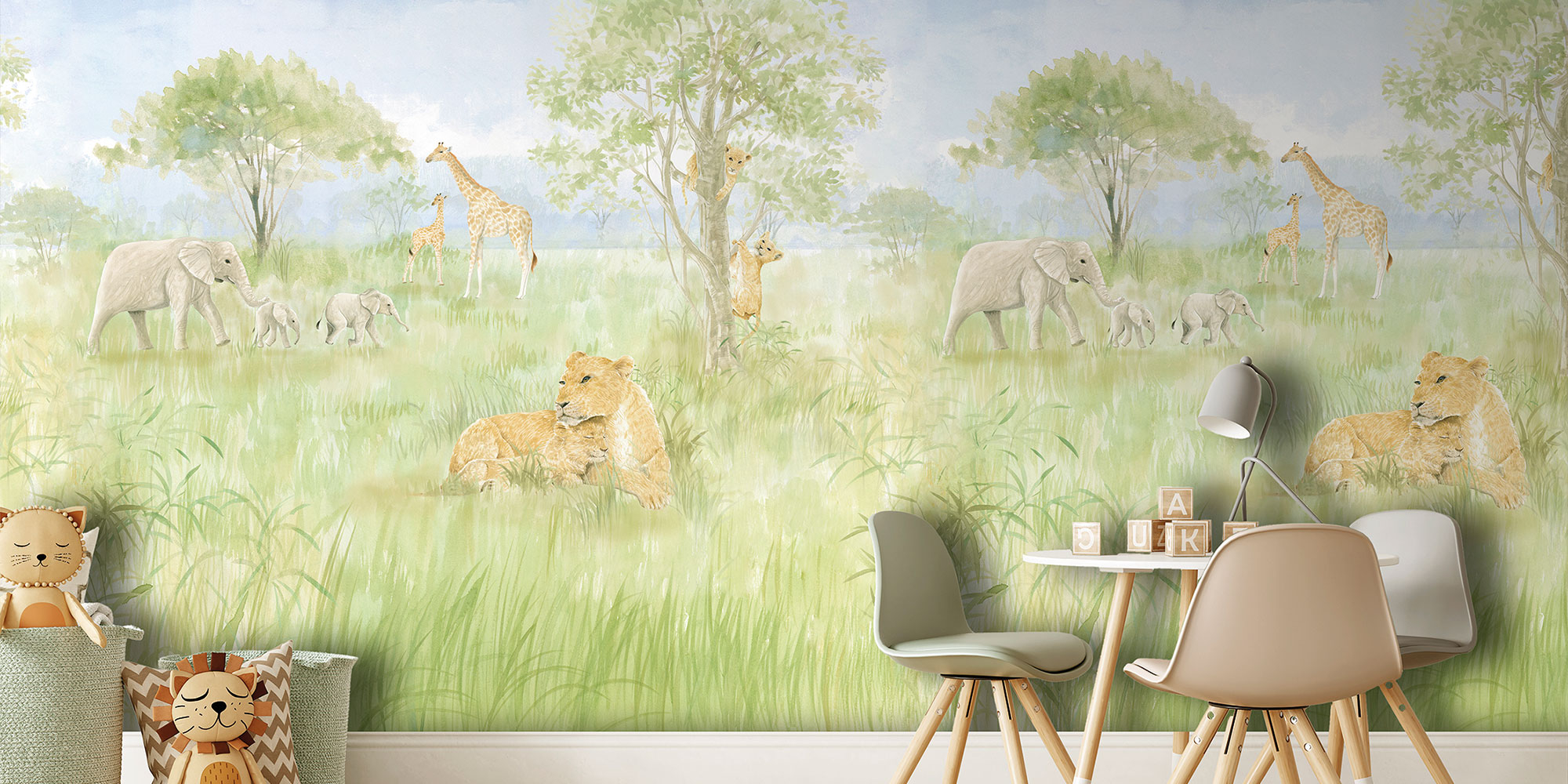 safari_dschungel_tapete_kinderzimmer_gruen_savanne_afrikanische_tiere_themenwelten_kindertapeten_kl