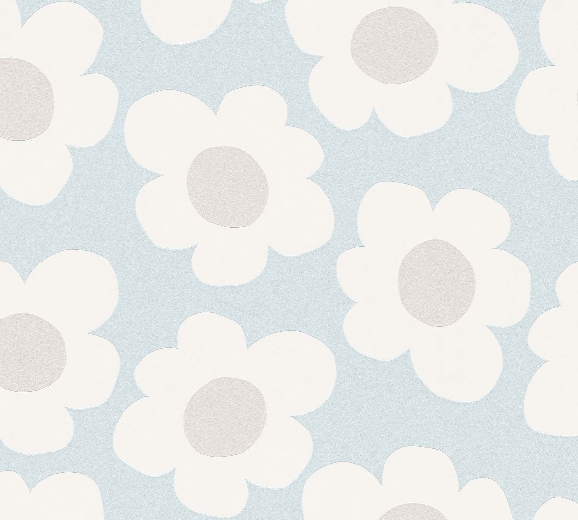 Tapete Retro Blumentapete große Gänseblümchen blau Vlies 792133
