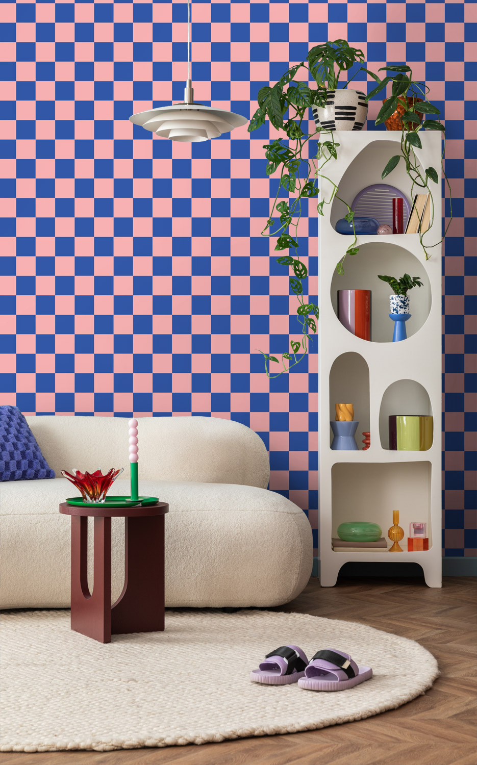 Tapete Karo Tapete rosa royalblau Retro Vlies 130915