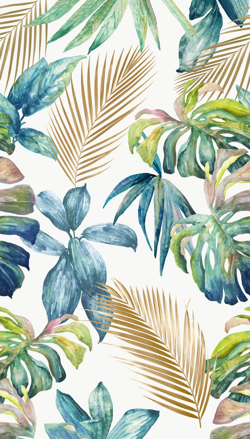 Wandbild 1,59 x 2,80 m Farn Urwald Sträucher beige blau grün A54501