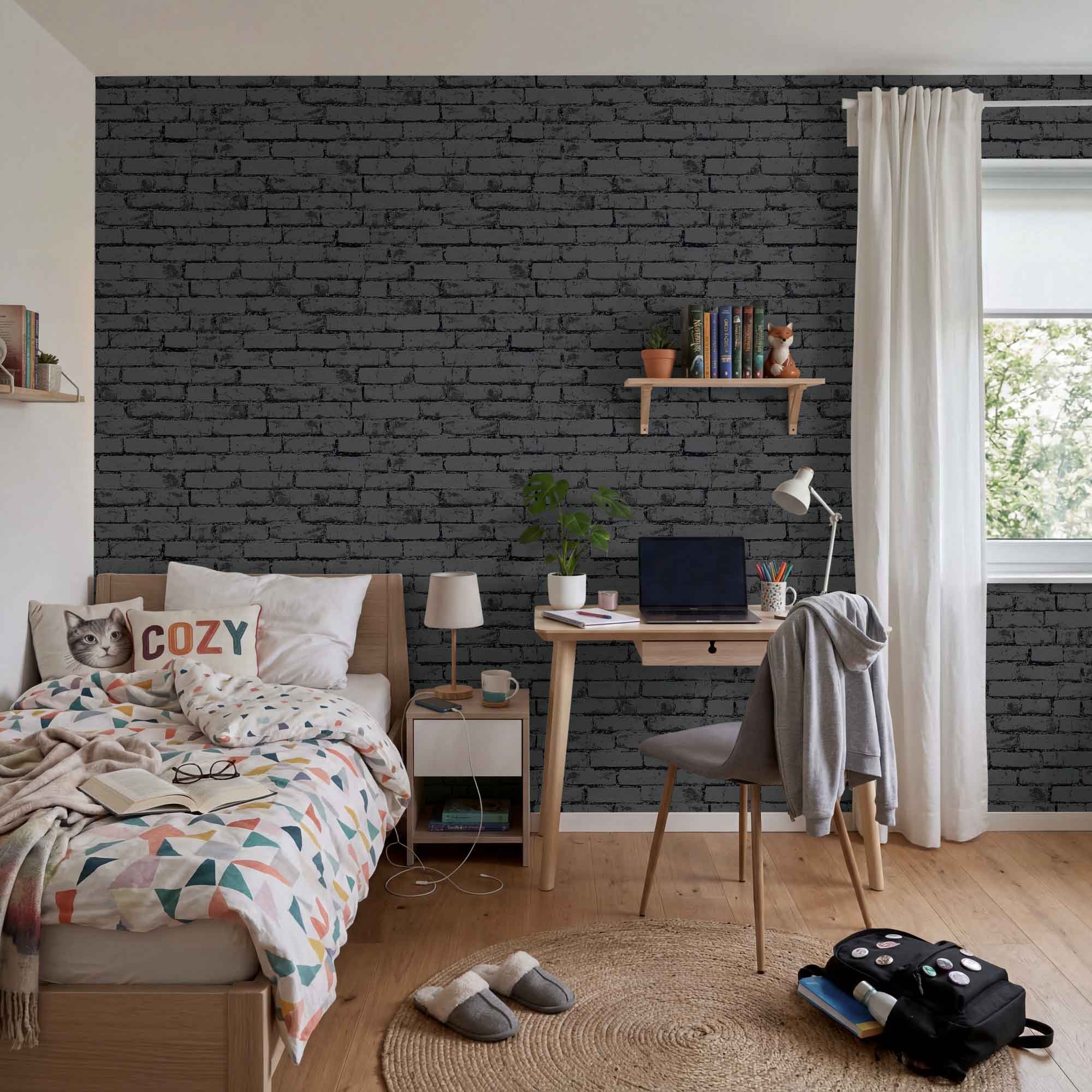 Tapete Backsteintapete dunkelgrau schwarz Vlies 907882