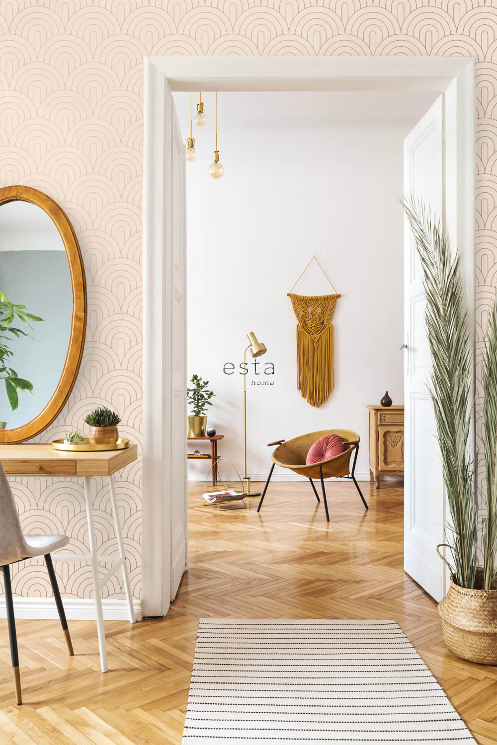 Tapete Grafische Boho Tapete Art Deco pfirsichrosa Vlies 139216