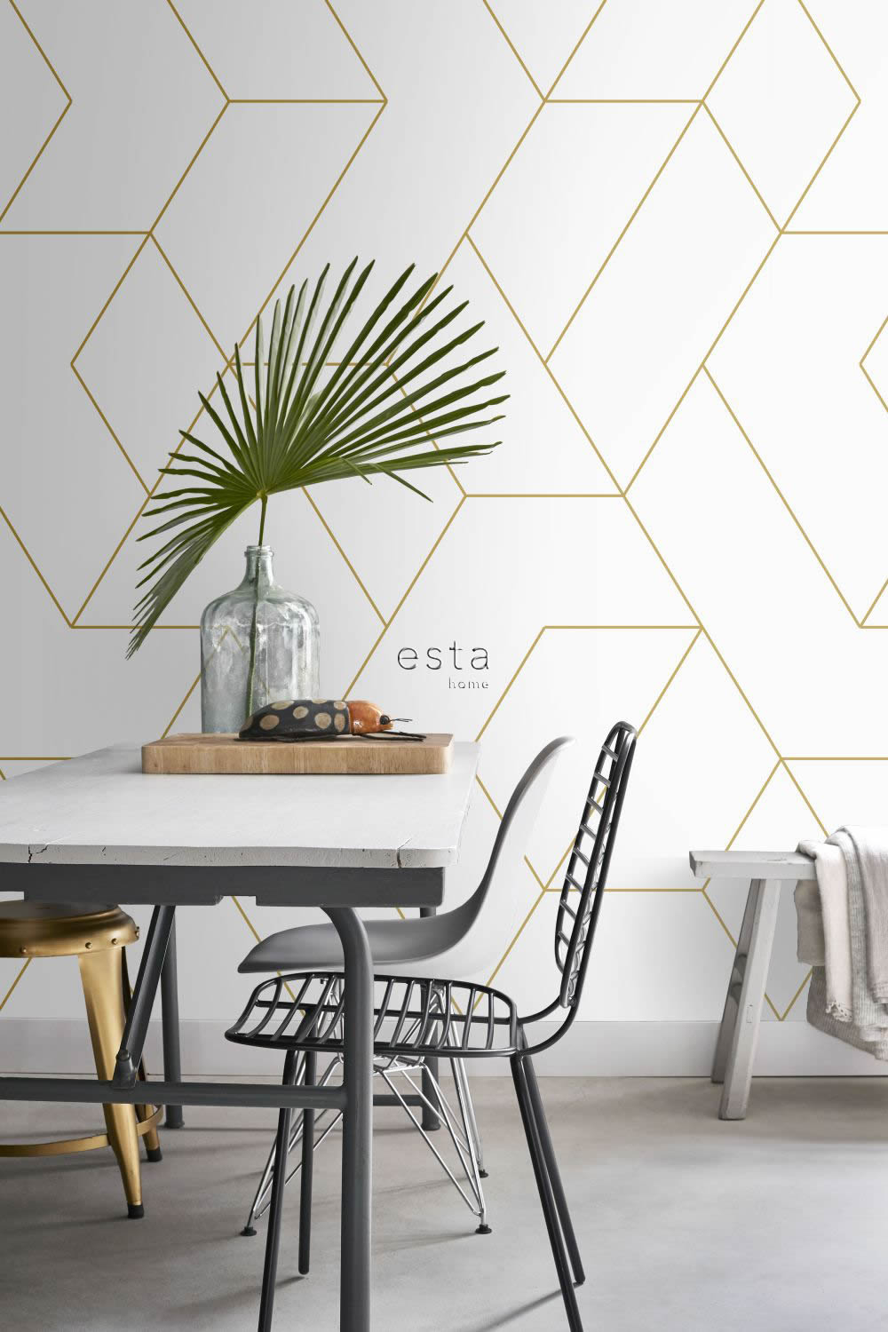 Wandbild mit goldenen Linien weiß Vlies 200 x 279 cm 158962