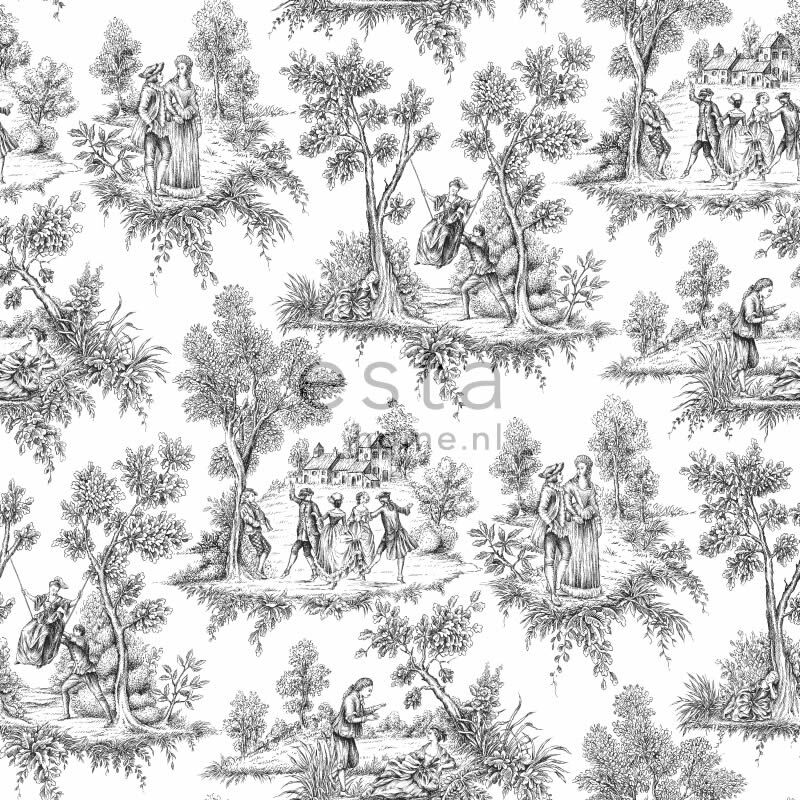 Non-woven wallpaper Toile De Jouy black