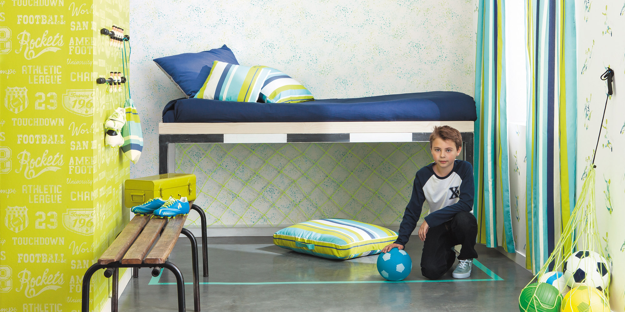 Fußballtapete für das Kinderzimmer.