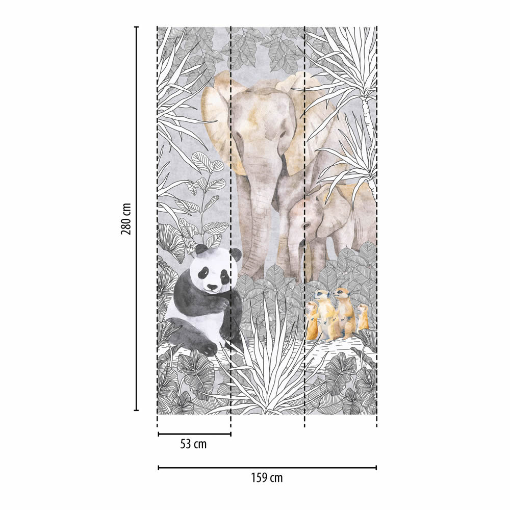 Wandbild Dschungel Vlies Wildtiere Panda glatt beige 770701-8-770701