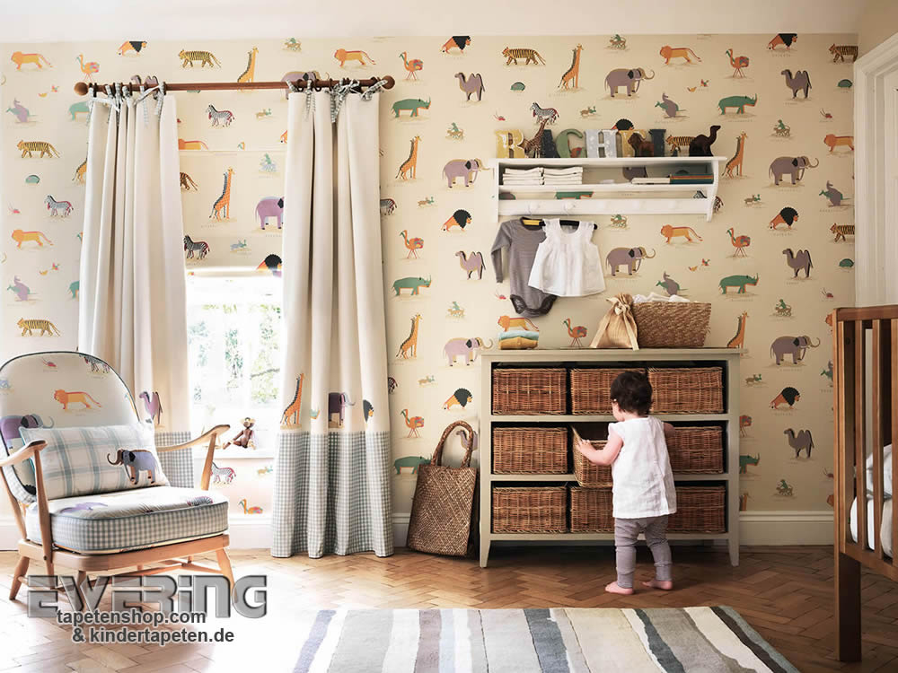 Beige safari animals decoration fabric-43-223901