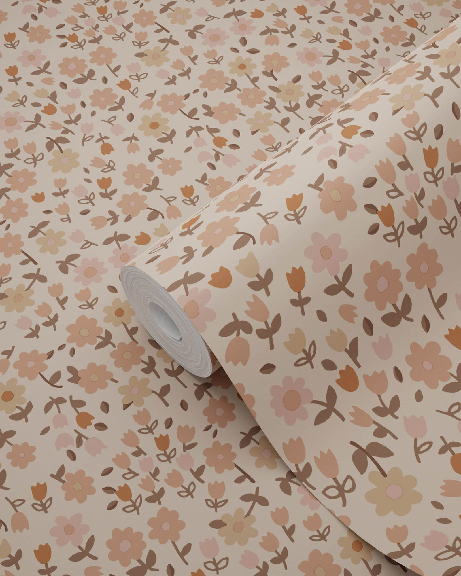 Scandi Blümchentapete Tulpen Streublümchen beige Naturtöne