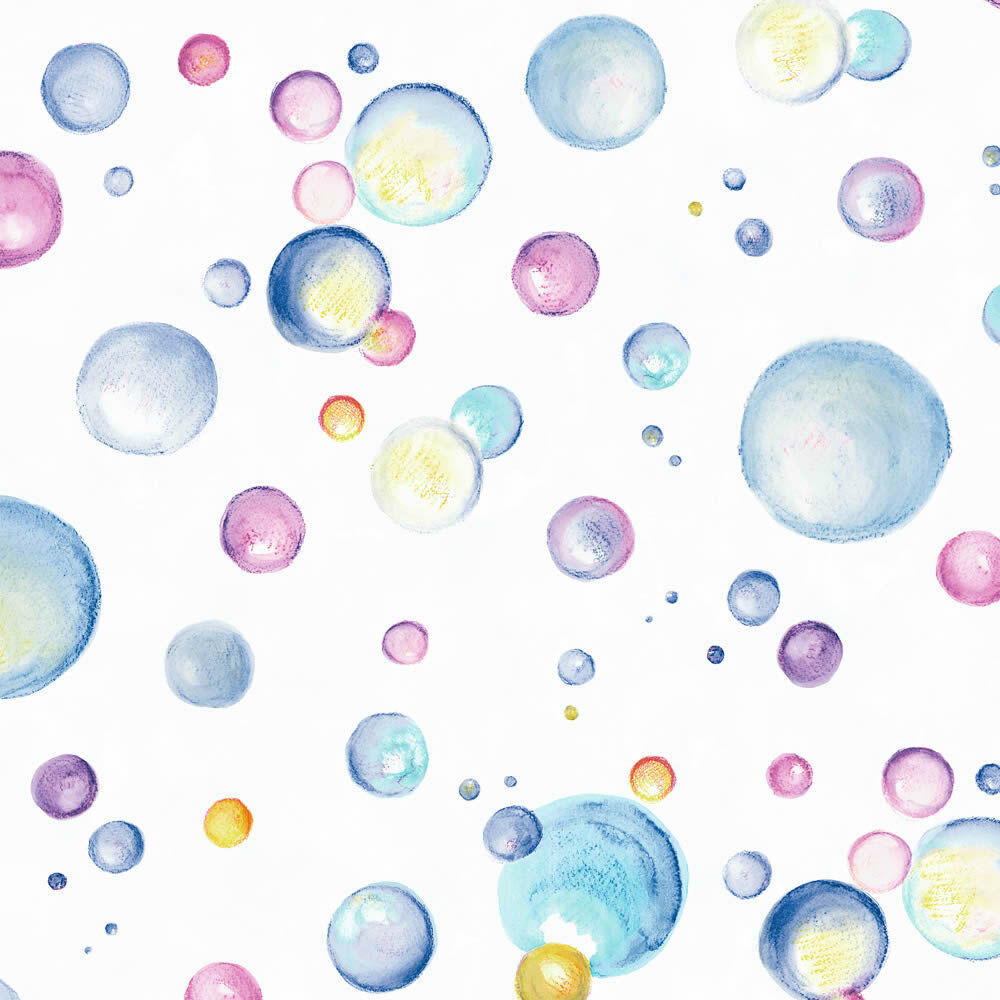 Watercolor fleece soap bubbles colorful bubbles pink blue yellow mint 27568-HTM