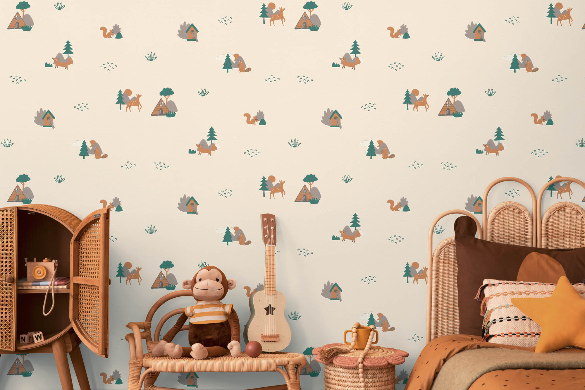 Tapete Waldtapete Waldtiere Fuchs Eichhörnchen creme 792581