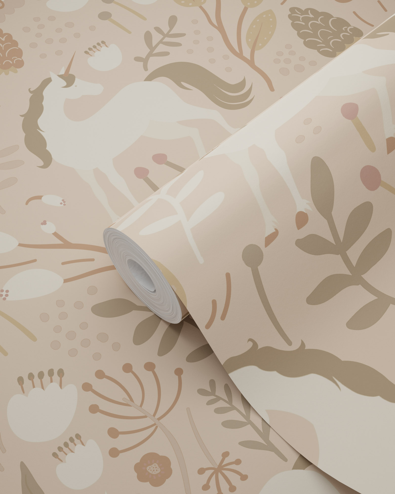 Vintage-Stil Blumenmuster Einhorn und Schmetterling beige