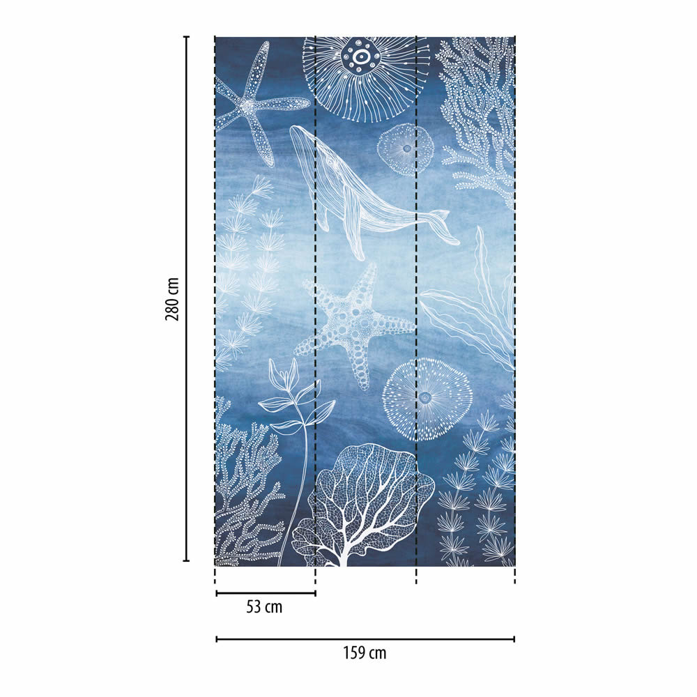 Wandbild Vlies Unterwasserwelten Aquarell Wal blau  770601-8-770601
