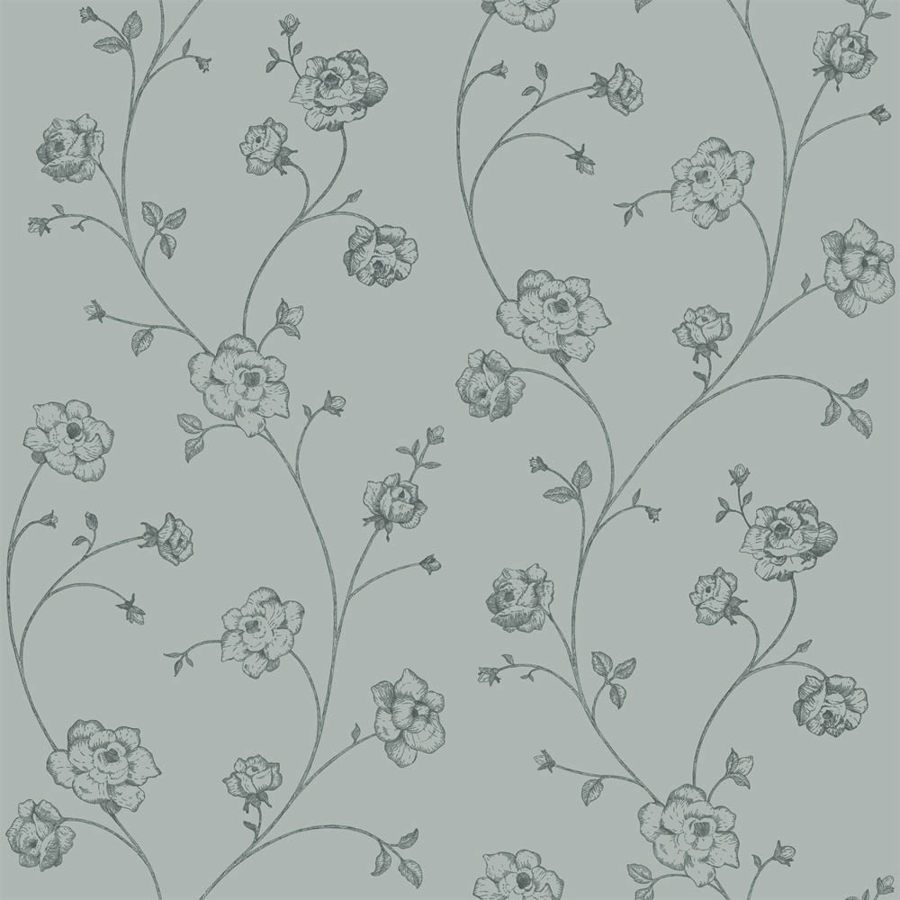 Landhaus Rosentapete Blumenranken graugrün Vlies 139314