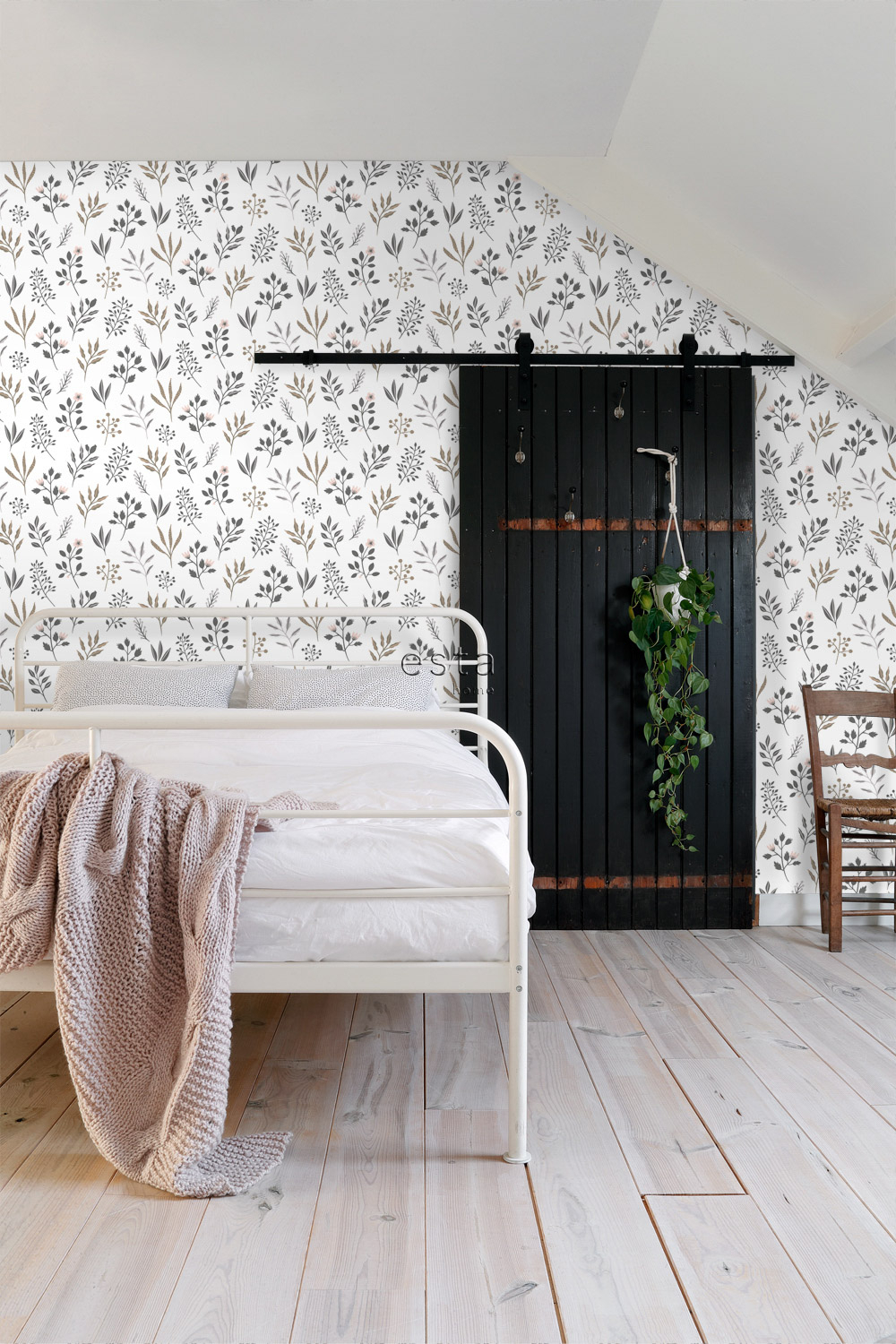 Tapete Florale Tapete Blätter Scandi weiß grau Vlies 139081