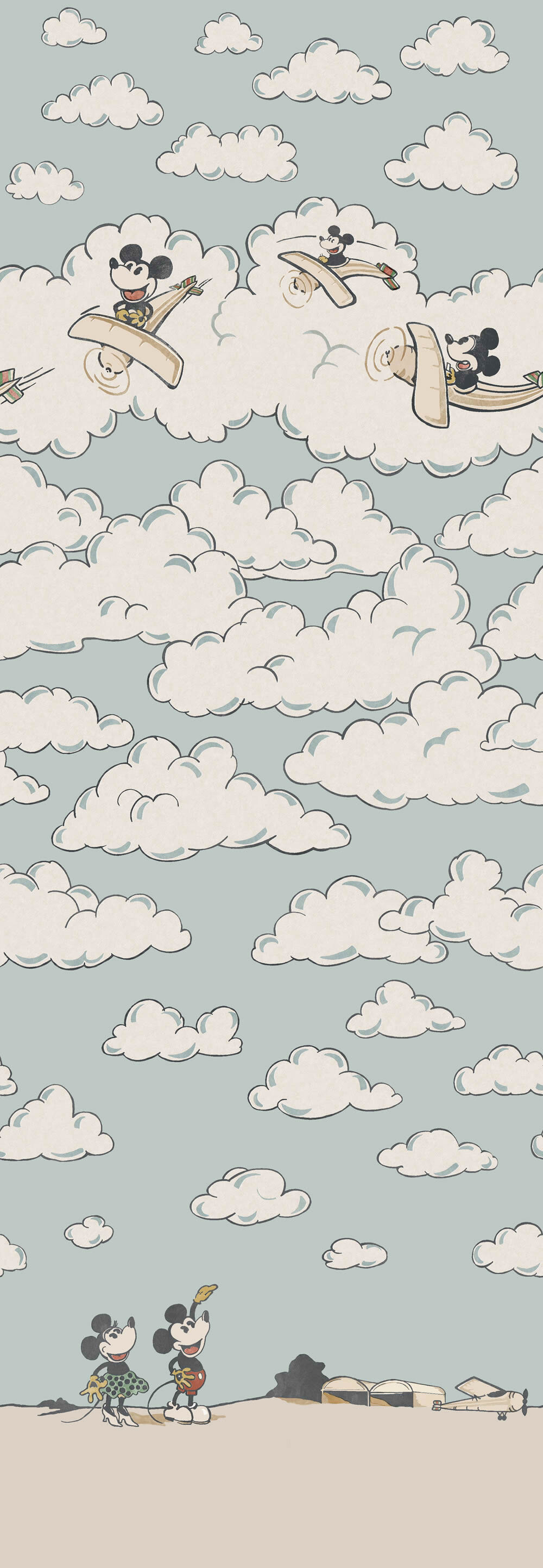 non-woven wallpaper Mickey Mouse on the plane Disney pastel blue DDIW217292-60-DDIW217292.1M