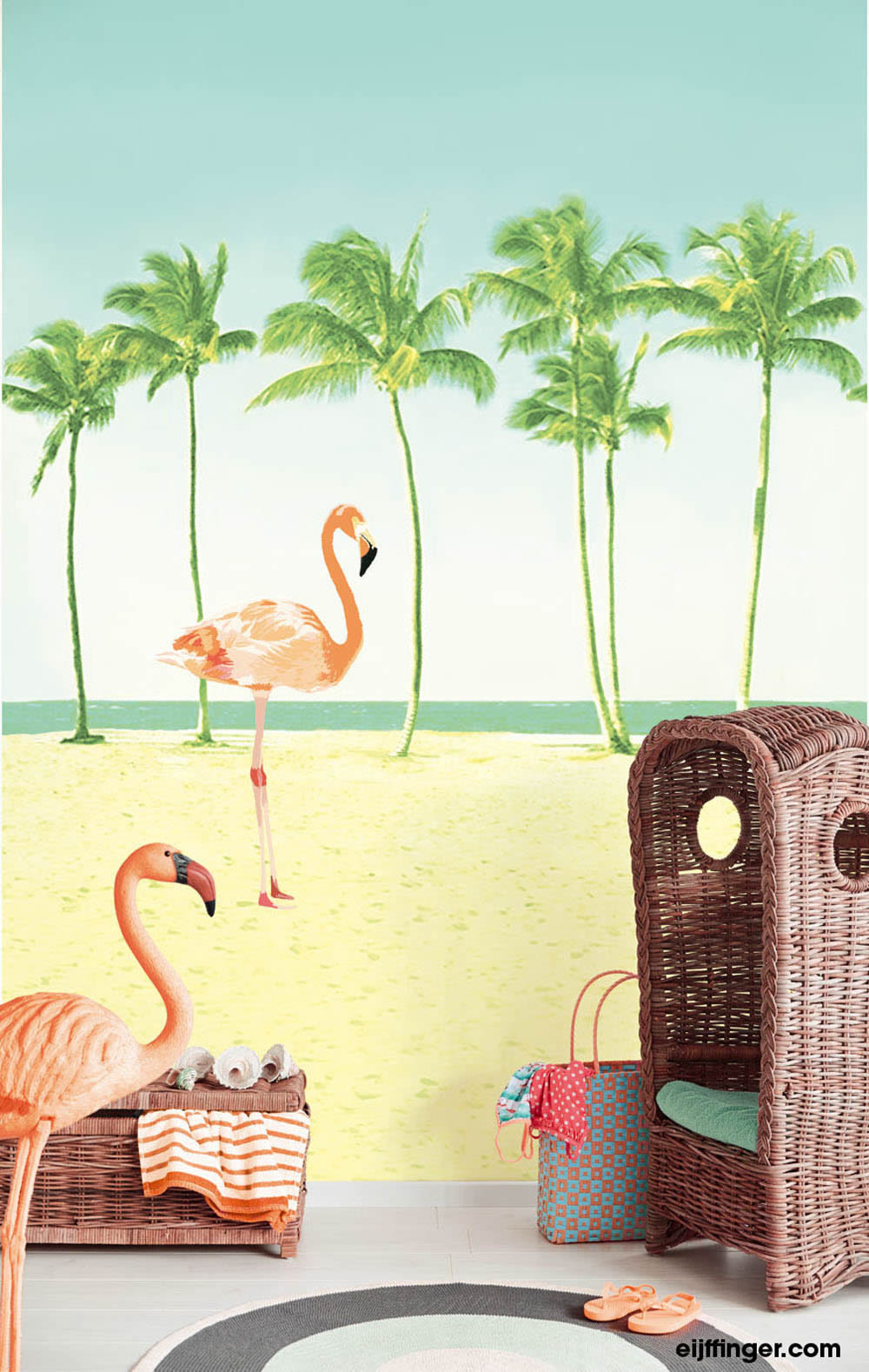 Beach mural Flamingo Blue-55-364147