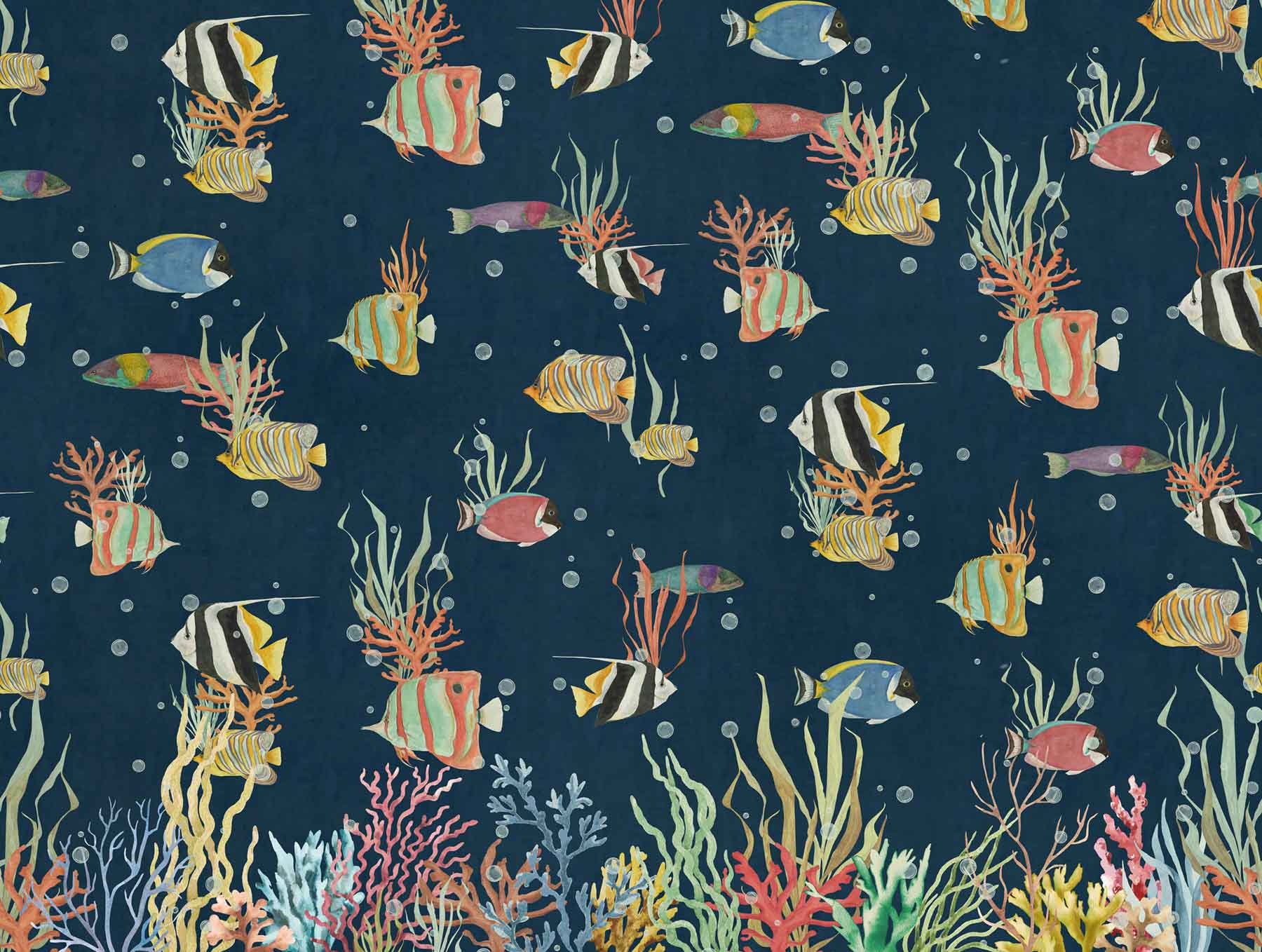 Wandbild Unterwasser tropische Fische Korallen blau Prägevlies