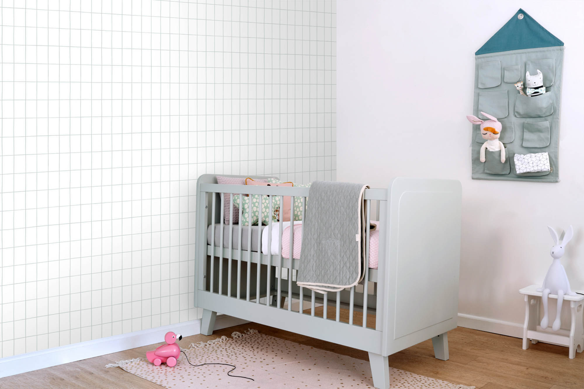 Fliesen Tapete Skandi graublau weiß Vlies 139029
