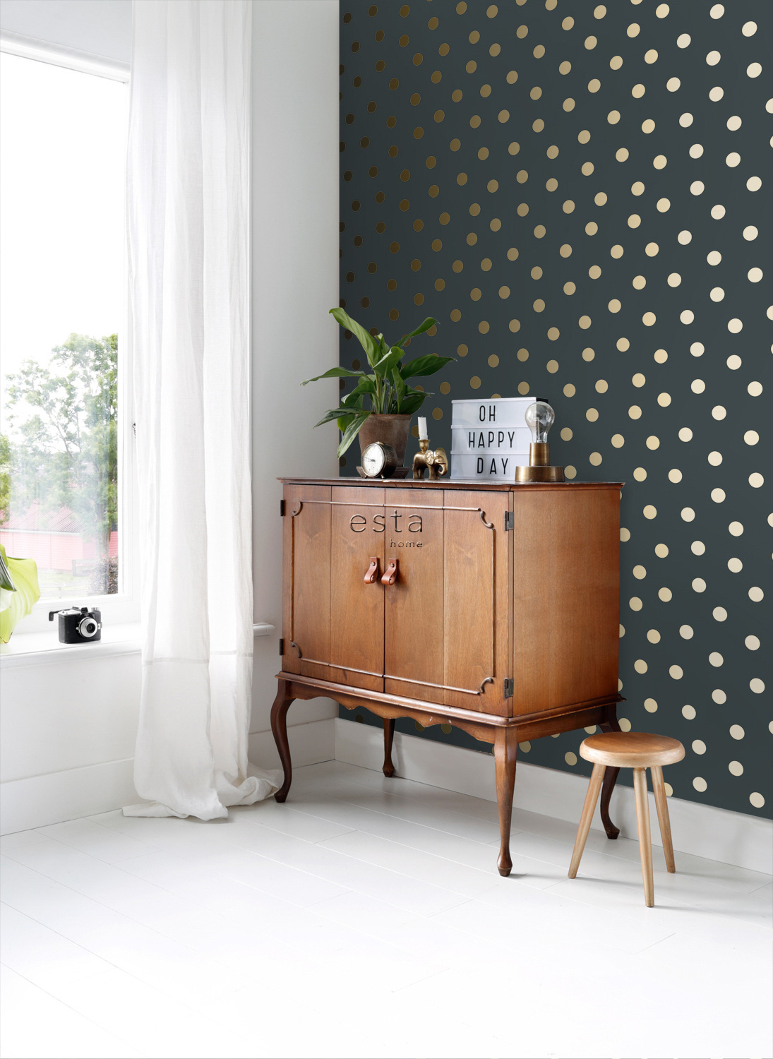 Punktetapete gold schwarz Vlies 139246