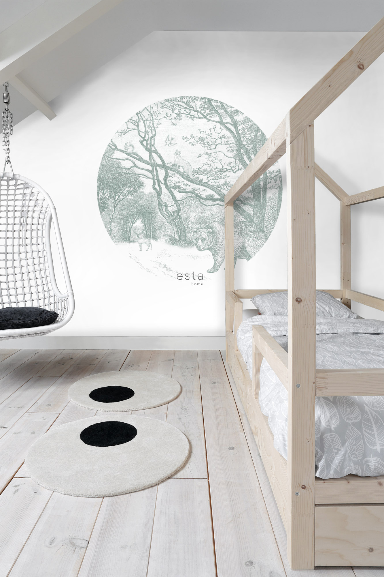Wandbild Waldtiere rund grün 140 cm Vlies 159084