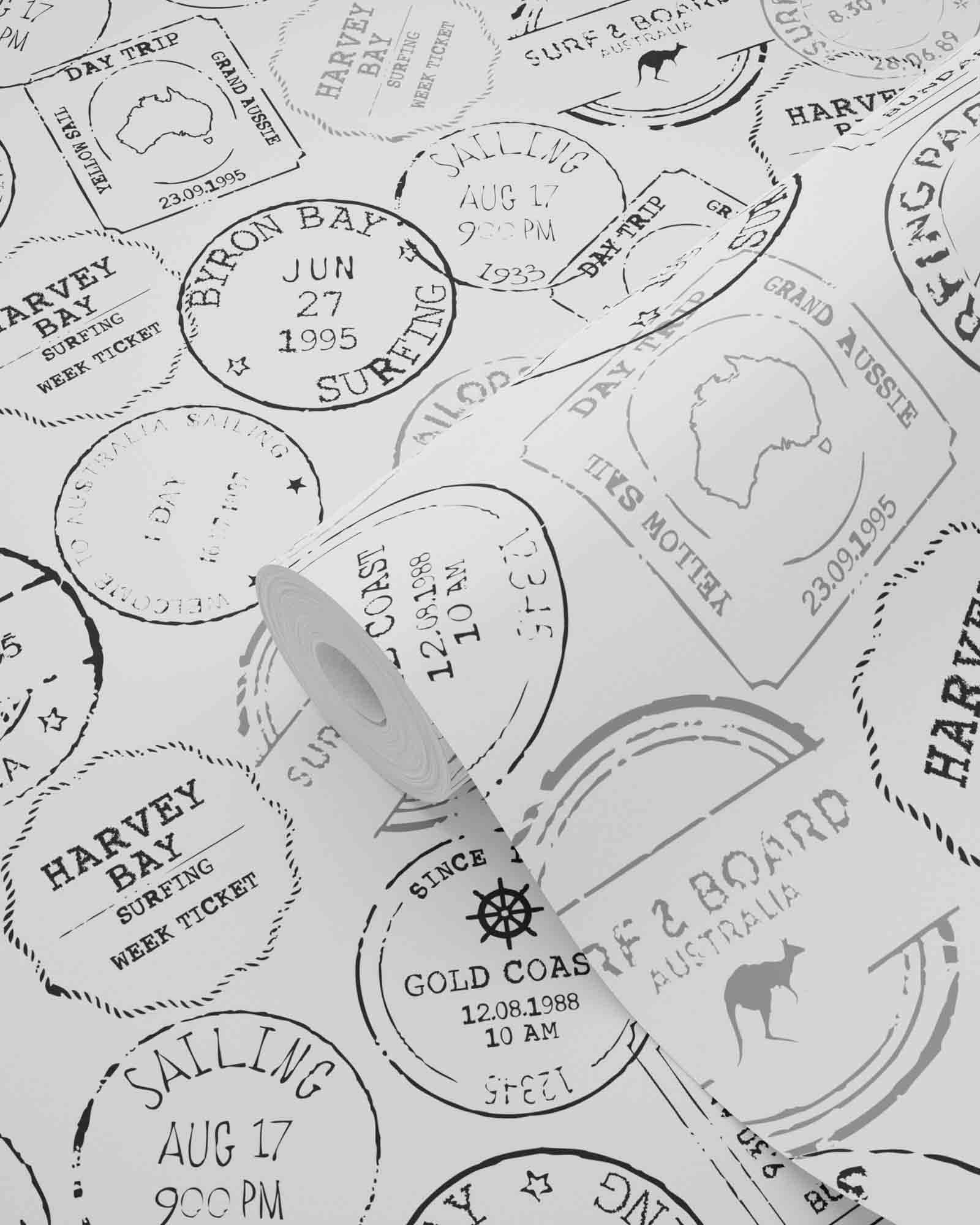 Surf Stempel Tapete schwarz weiß Vlies 138981