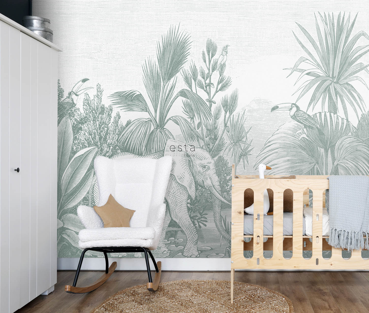 Wandbild Dschungeltiere Elefanten grün 300 x 279 cm 159060