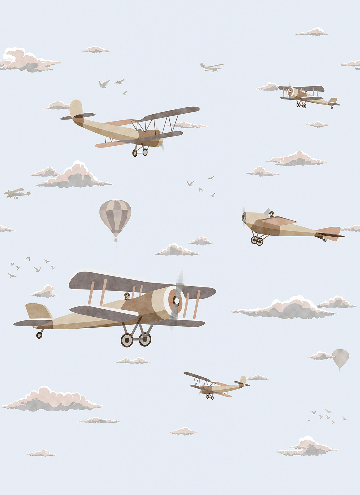 Flugzeug Wandbild Doppeldecker Wolkenhimmel blau