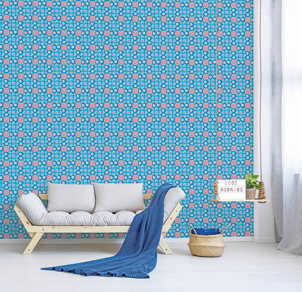 Wandbild Blau Vlies Blümchen-65-TD4060