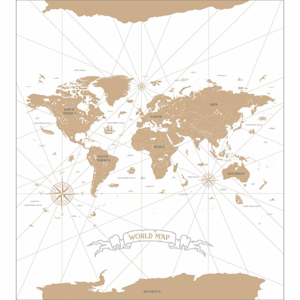 Old World Map white and cream mural Young and free YNF103410101-36-YNF103410101