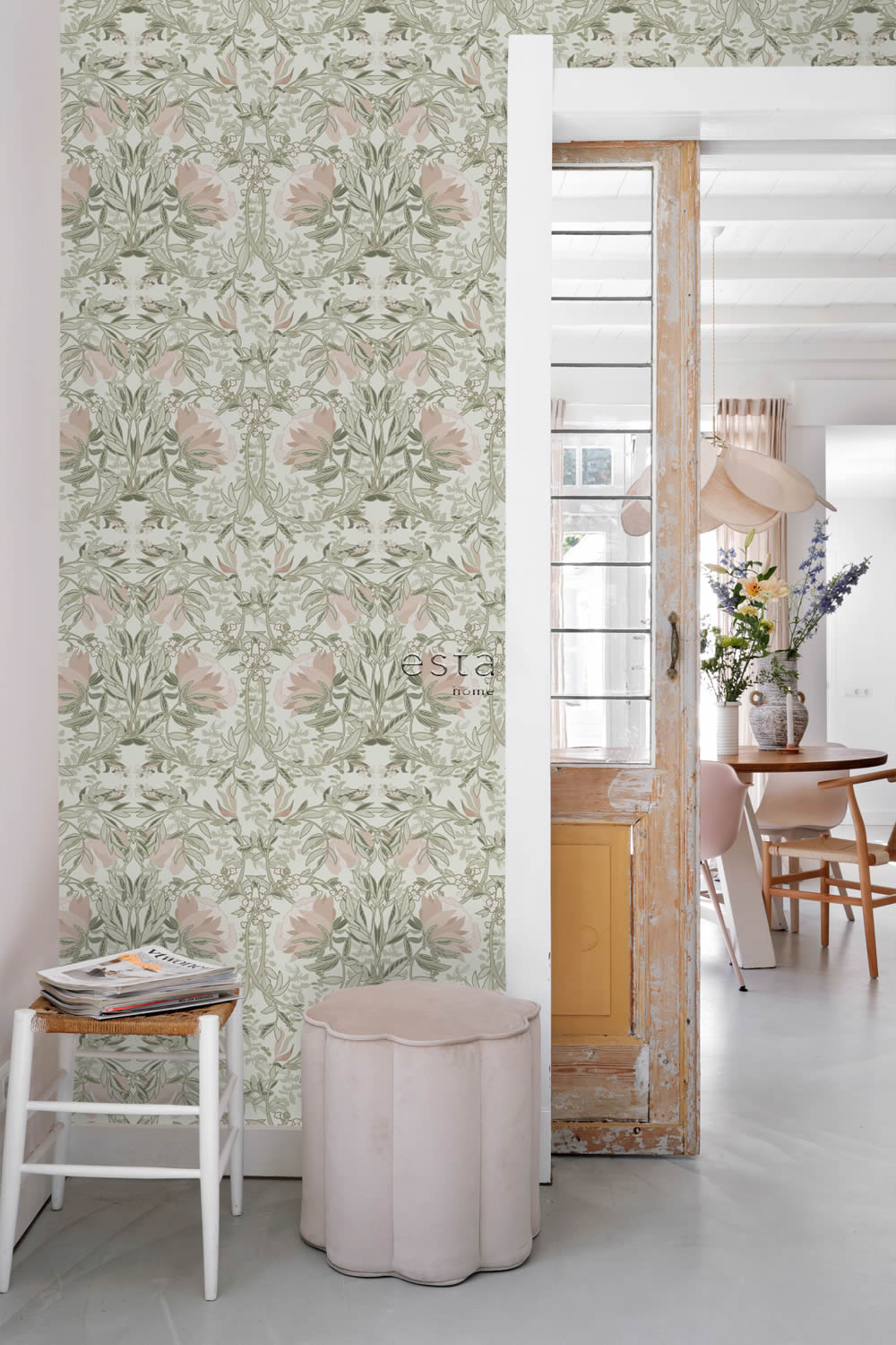 Tapete Jugendstil Blumen große Blüten beige Vlies 139418