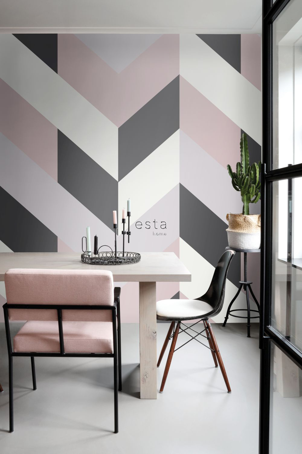 Wandbild Fischgrät grafisch rosa schwarz 150 x 279 cm 158902