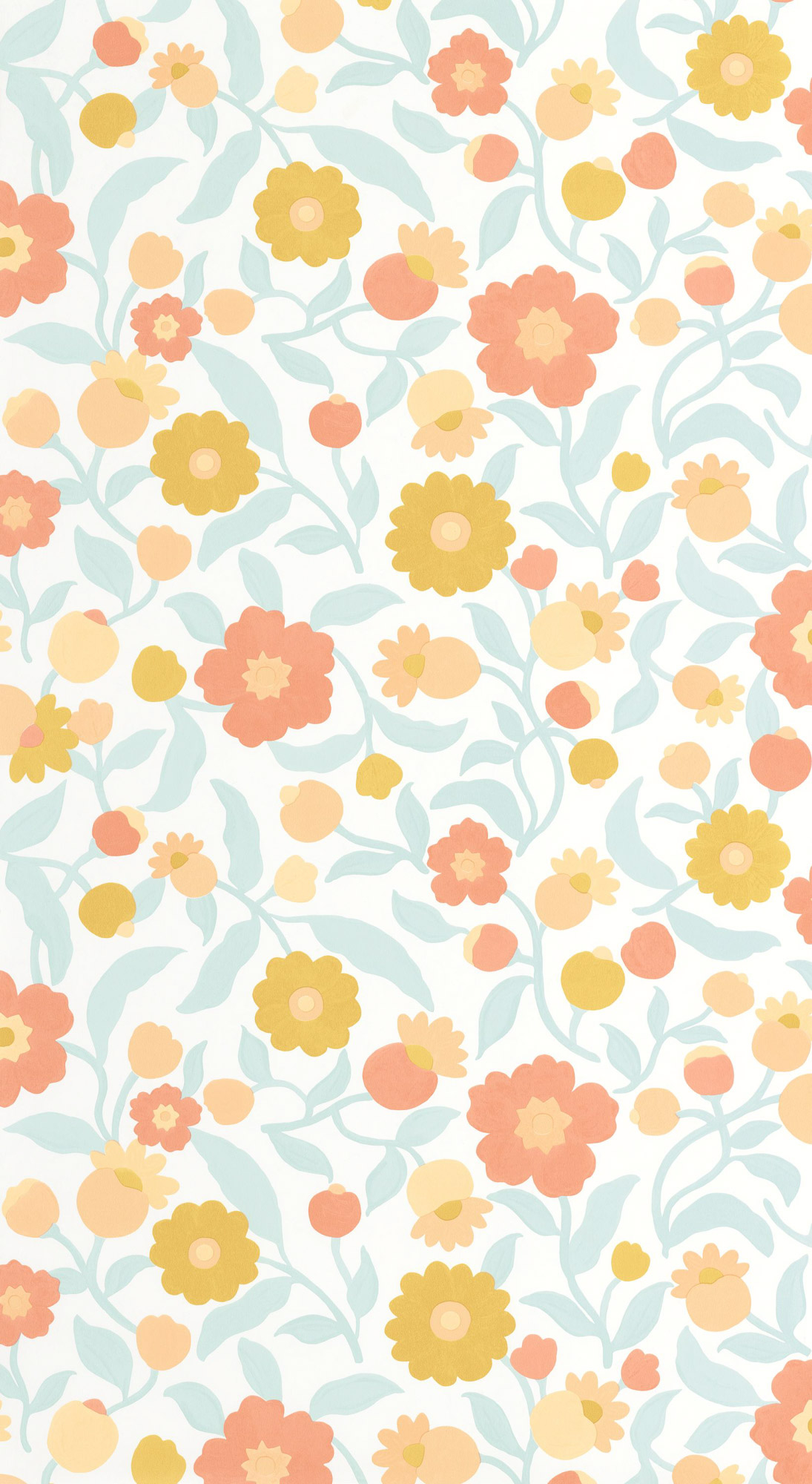 Musterstück Florale Mustertapete fröhliche Blumen sonnig blau gelb