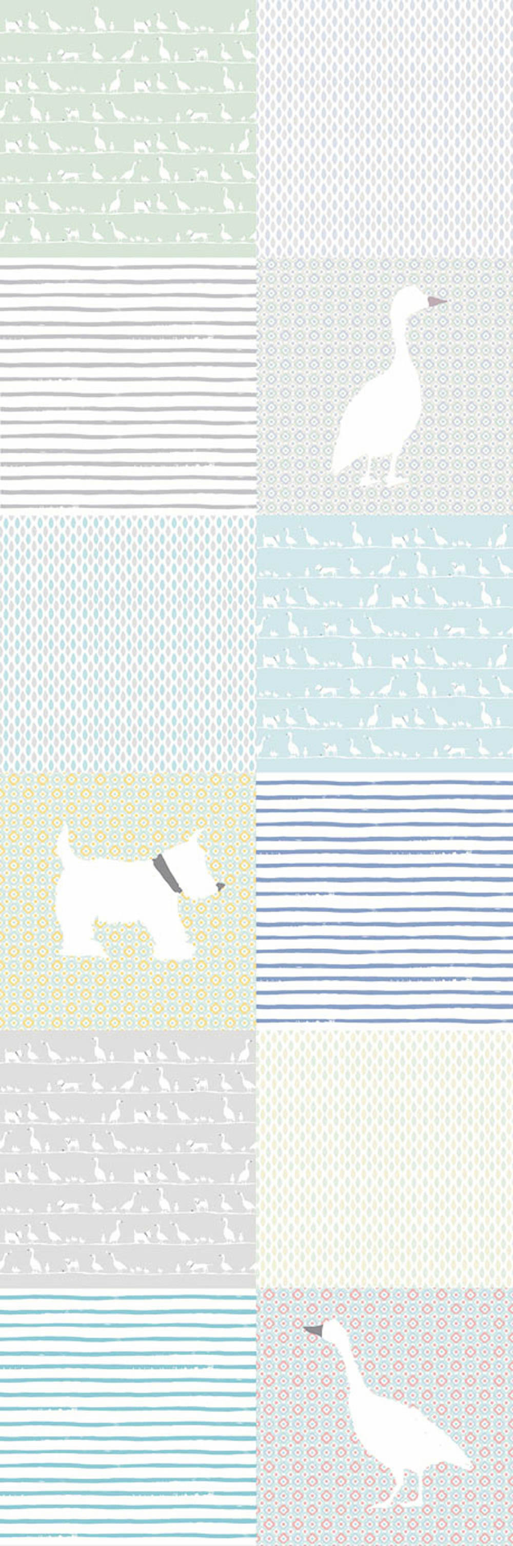 Patchwork non-woven mural blue-55-364177