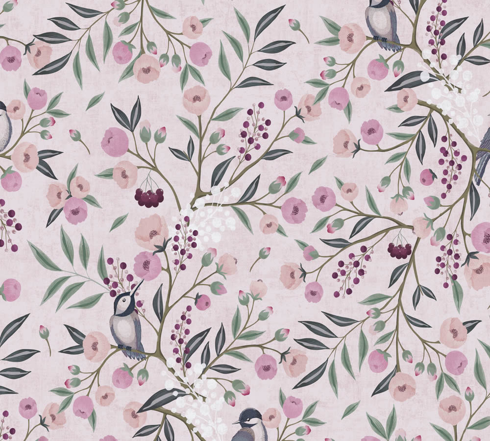 Vliestapete Asiatisch Kischblüten Vögel Blumentapete rosa 771361-8-771361