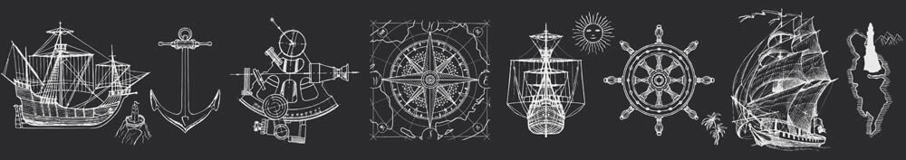 map and sun border black and white Kids Walls Marburg 45843-6-45843