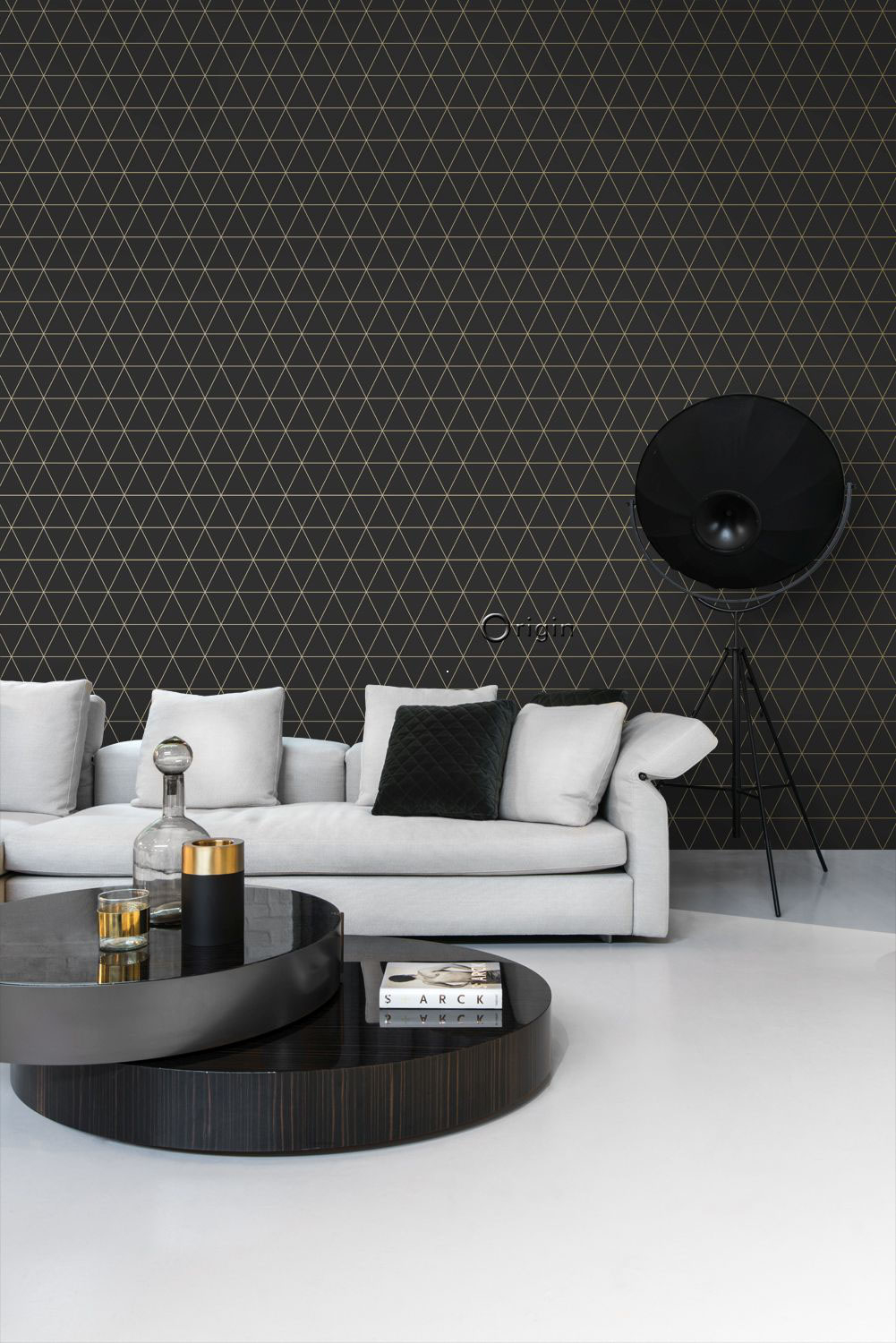 Tapete Dreiecke modern schwarz gold Vlies 347684