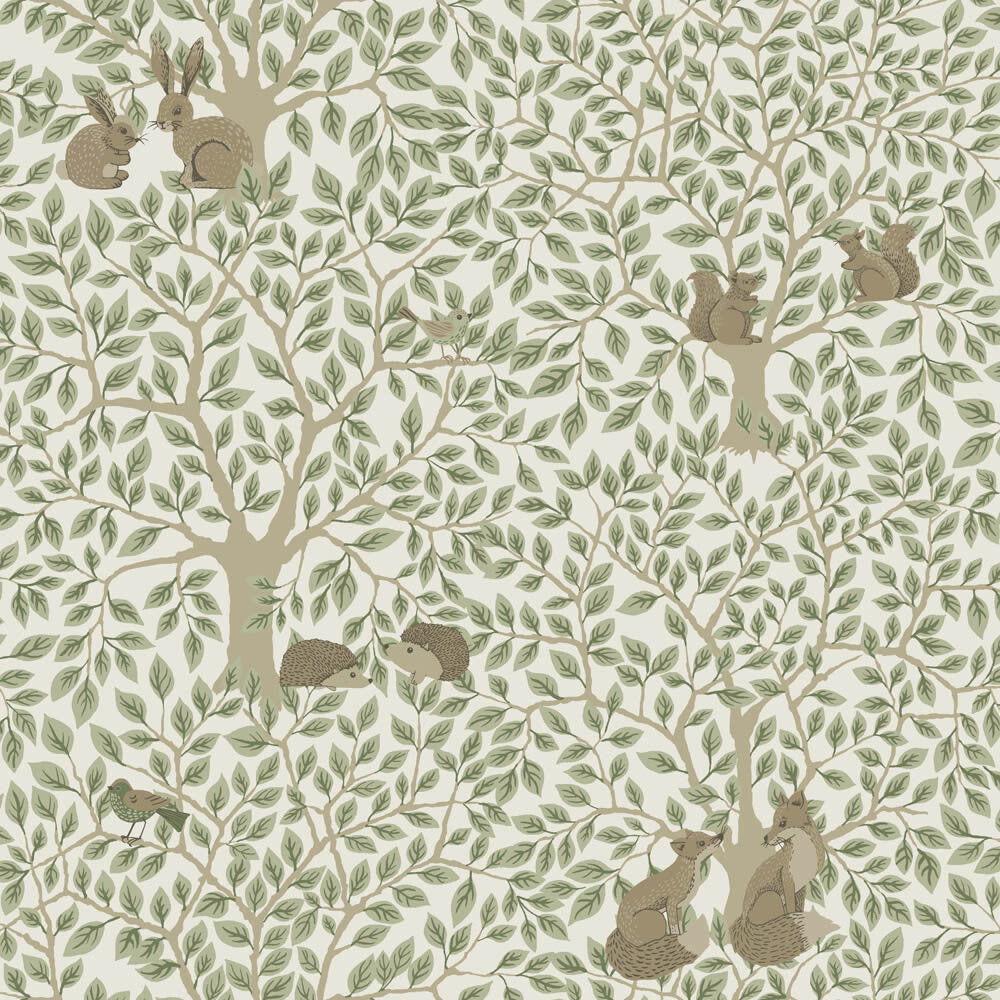 Bäume und Füchse Vliestapete creme und blassgrün Grönhaga Rasch Textil 044111-23-044111.1M