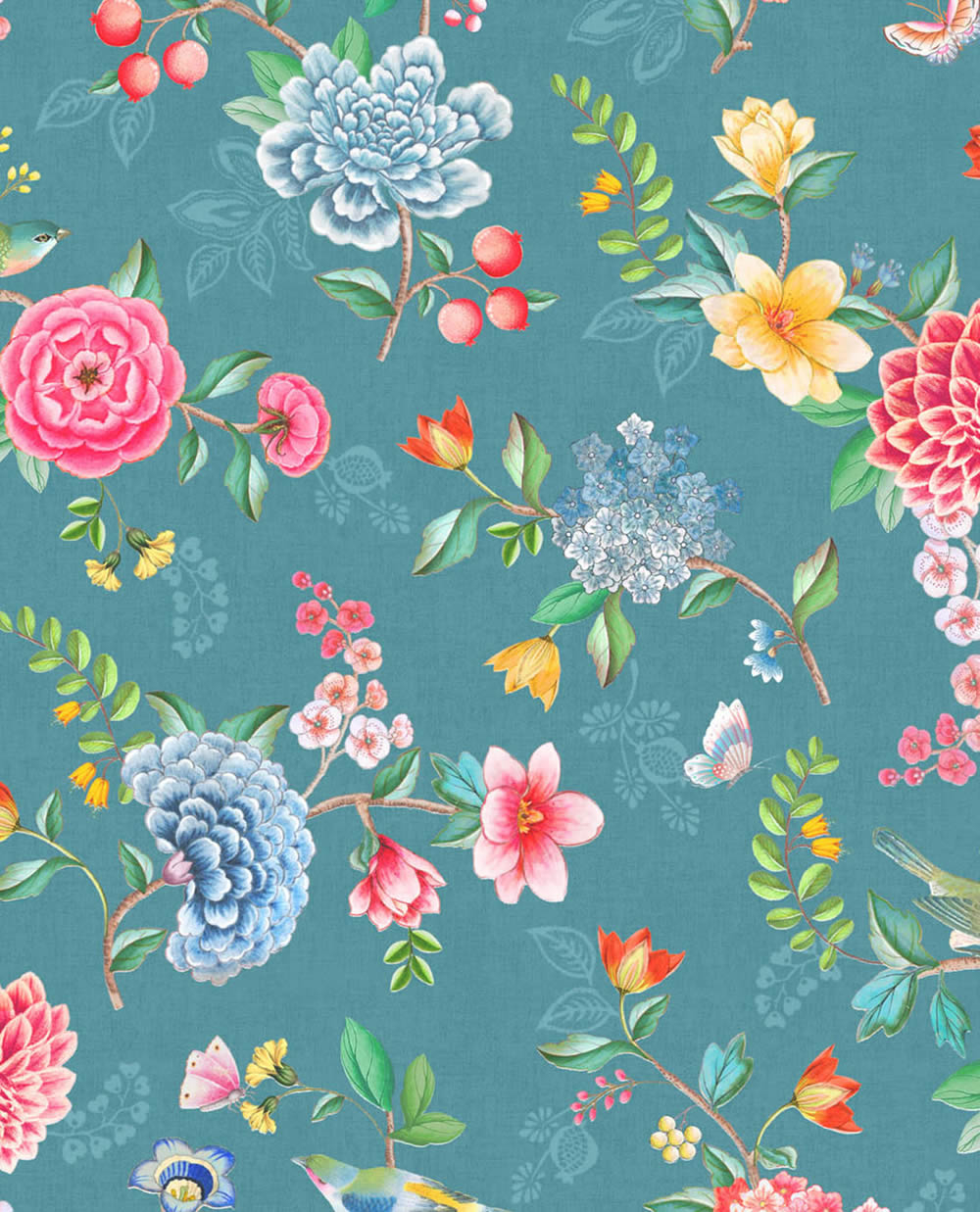 Tapete Vlies Helles Petrol Muster Blumen Pip Studio 5 300105