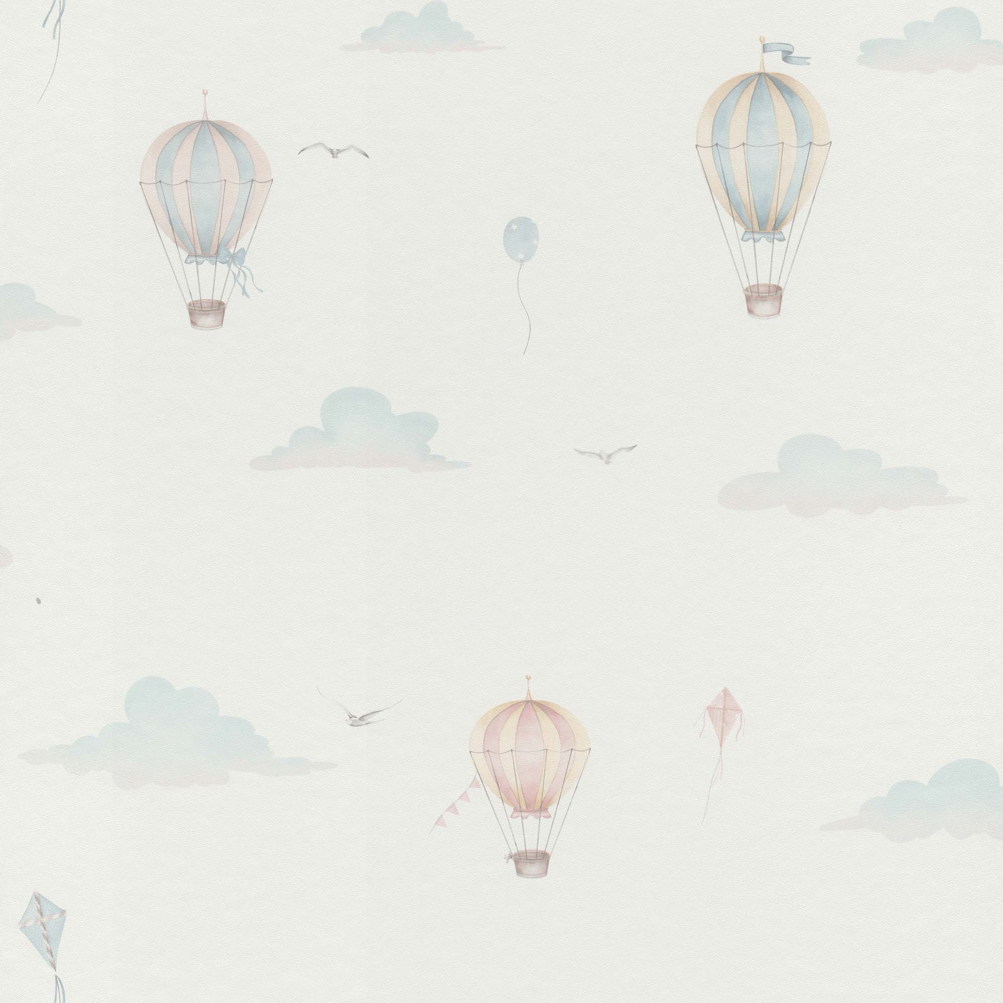 Tapete Süße kleine Luftballons Heißluftballon und Wolkentapete blau