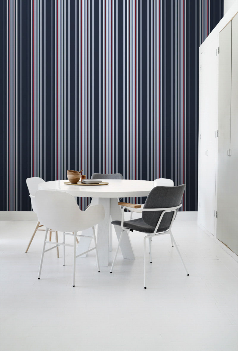 Marine Streifen Tapete navy rot Vlies 136419