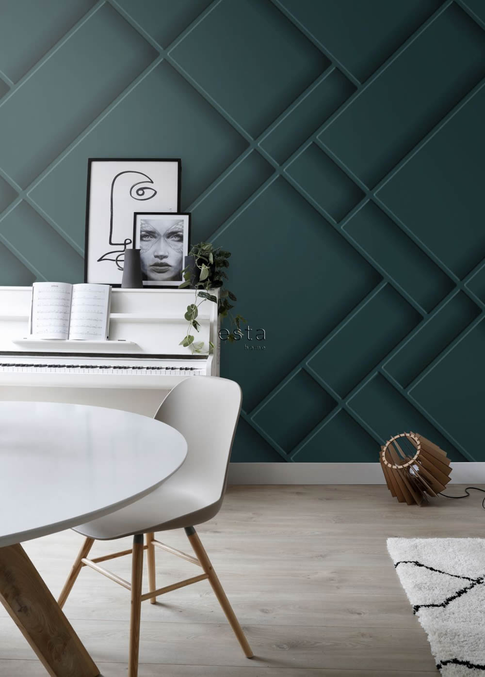 Holzpaneel Wandbild petrolblau Vlies 200 x 279 cm 158964