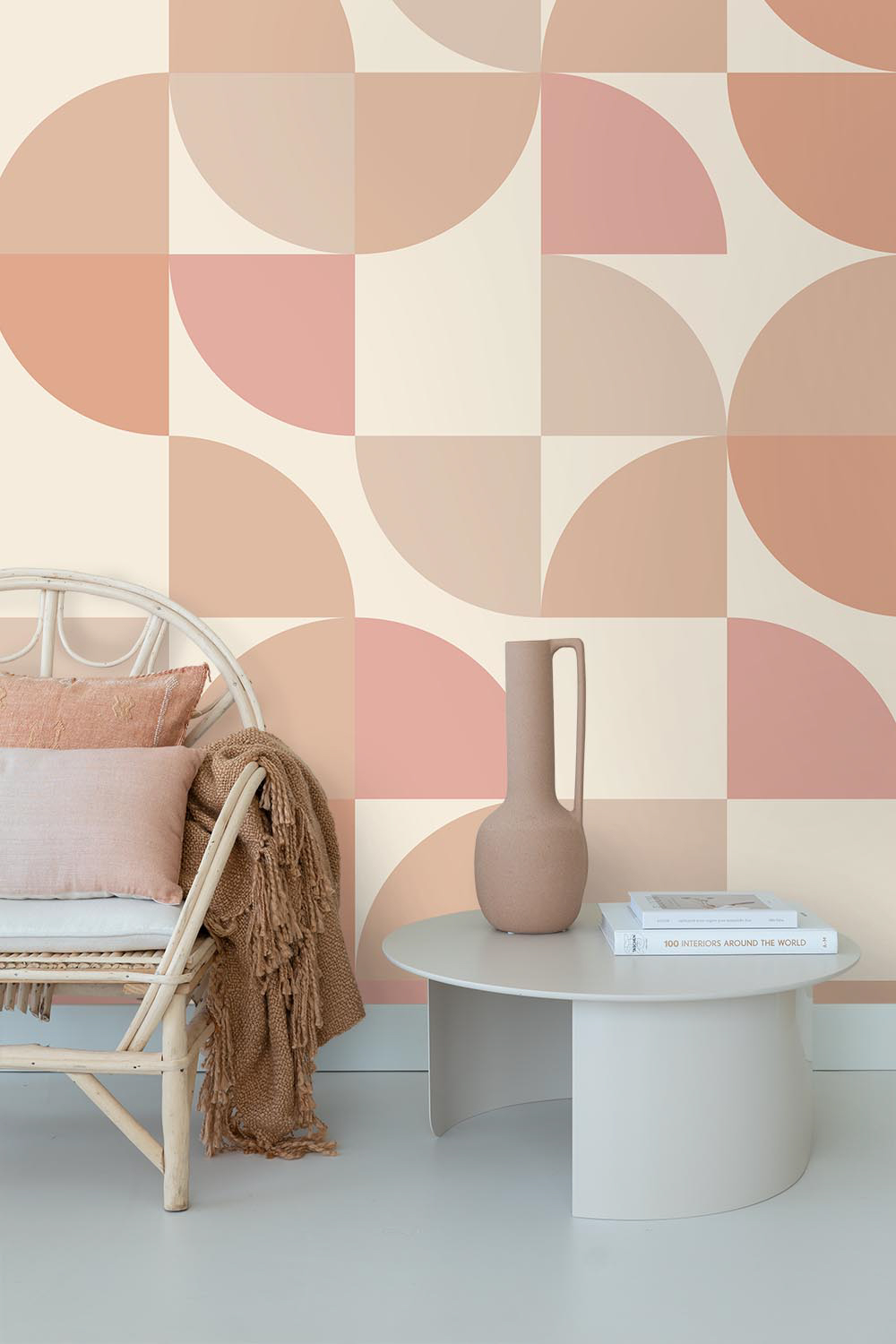 Wandbild Viertelkreise retro rosa beige 250 x 279 cm 159387