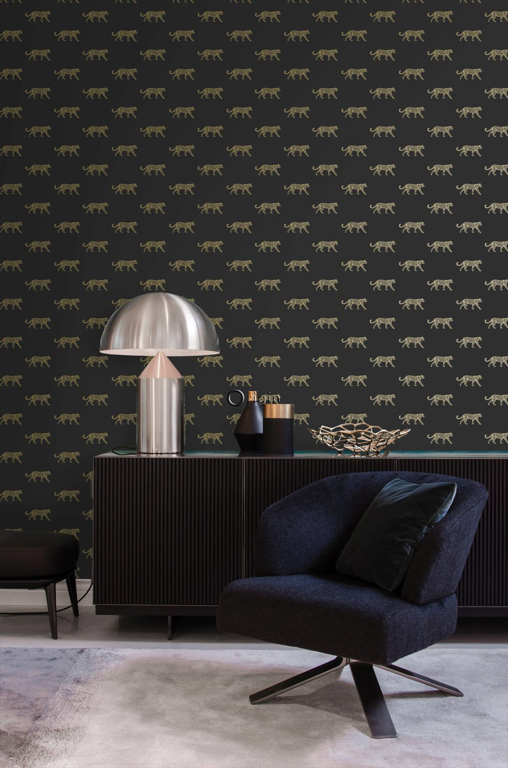Tapete Vliestapete goldene Leoparden schwarz 347686