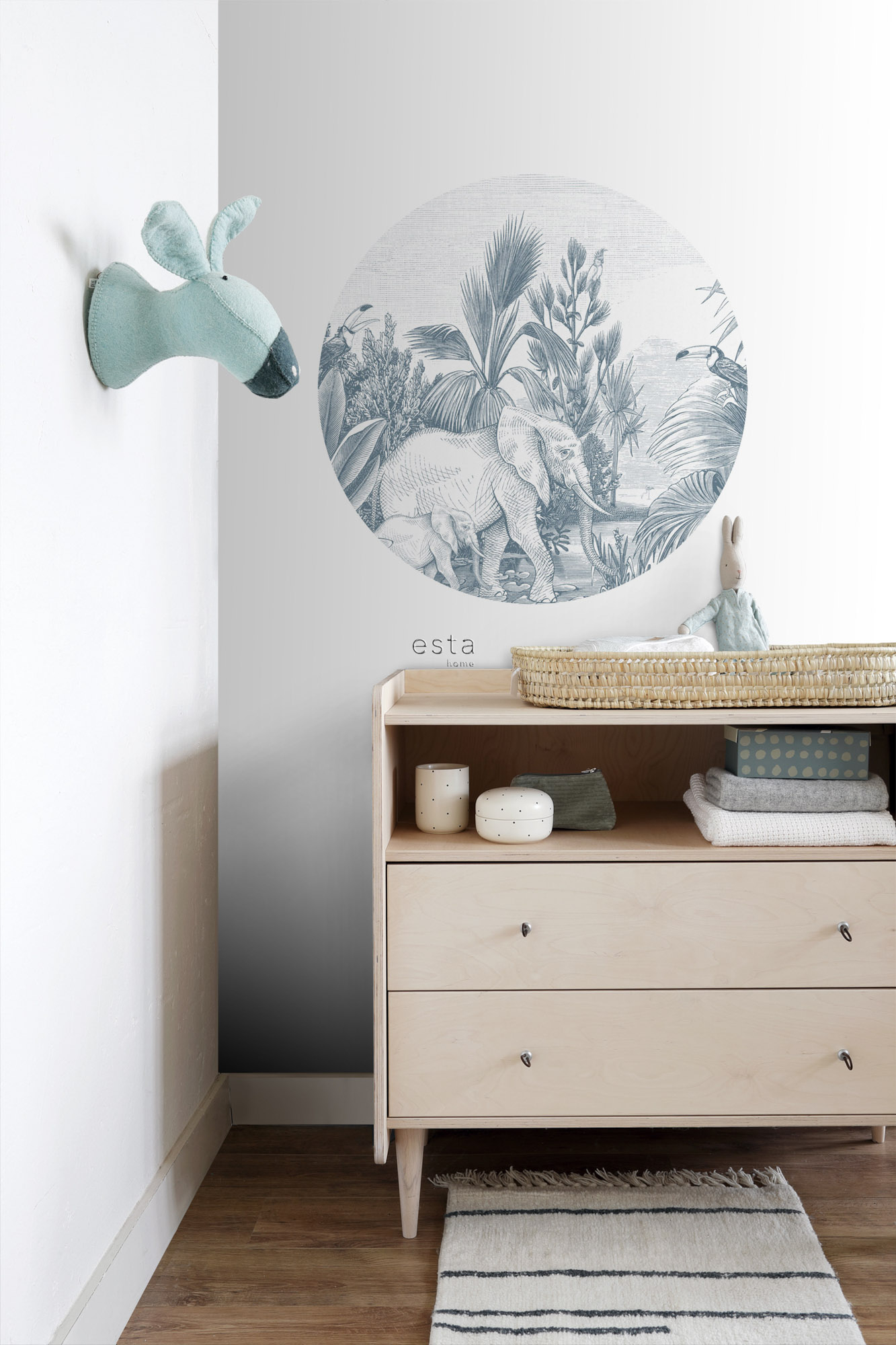 Dschungel Wandbild Tiere blau 70 cm Vlies 159078