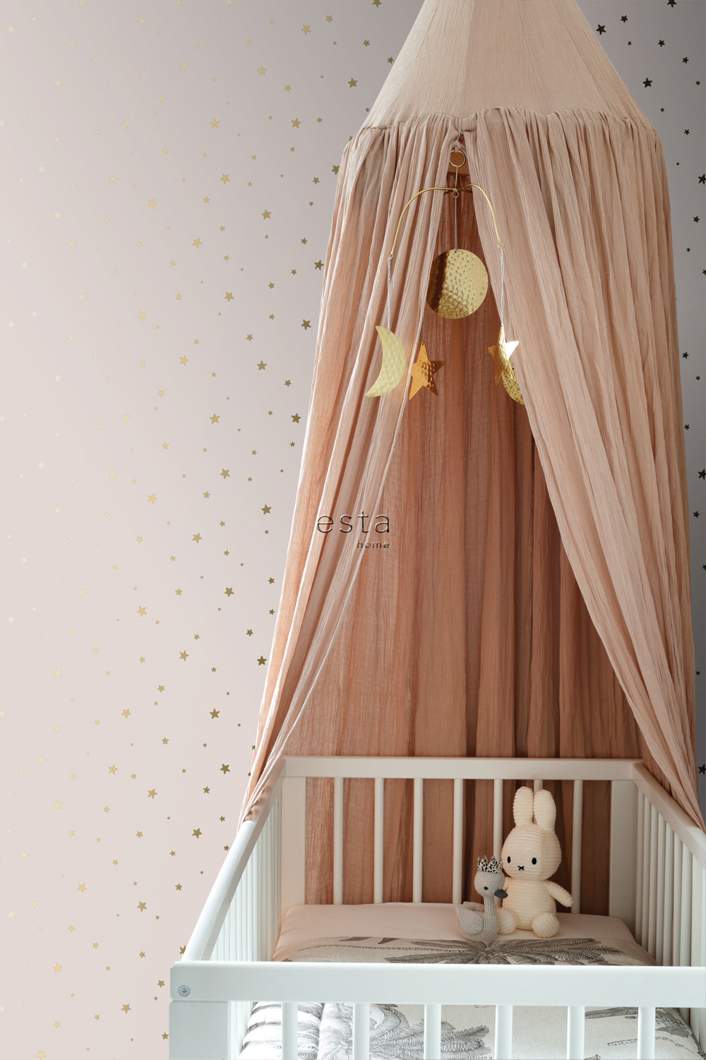Tapete goldene Sterne Vlies altrosa 139260