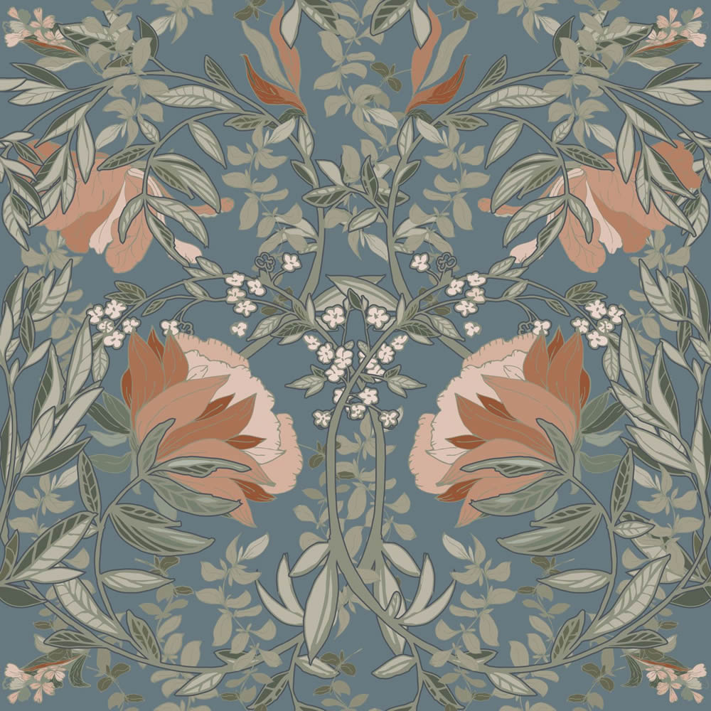 Floral wallpaper non-woven leaves blue 139643