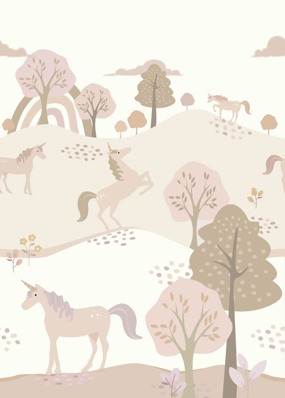 Wandbild 200 x 279 cm Einhörner 4 Bahnen Scandi pastell 159238