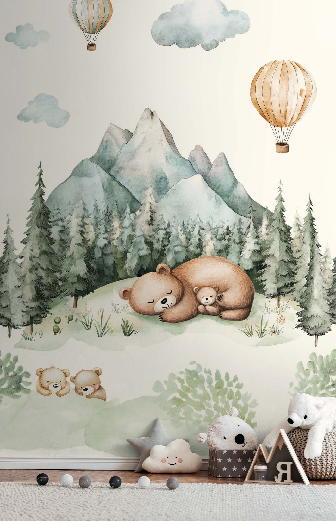 Wandbild Bären Wald Berge skandinavisch 159 x 280 cm 792884